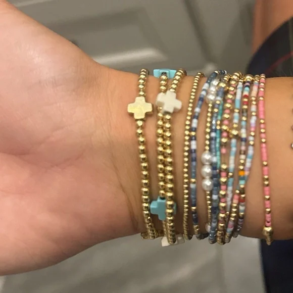 ENEWTON STACK! (amazing Christmas gift!) Gold and Blue Beaded Bracelet Set - Picture 2 of 5